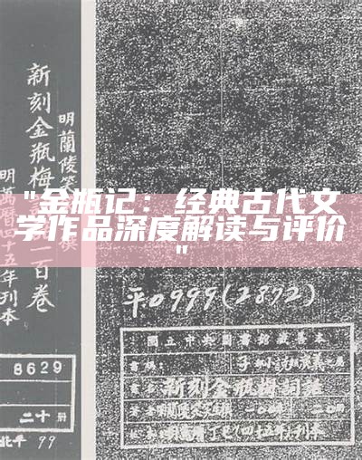 "金瓶记：经典古代文学作品深度解读与评价"