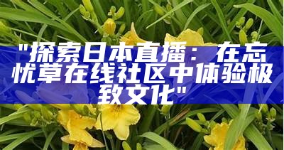 "探索日本直播：在忘忧草在线社区中体验极致文化"